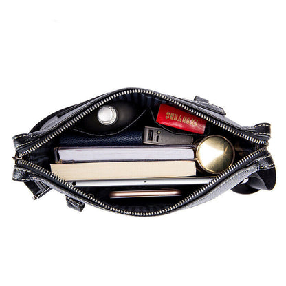 100% Genuine Leather Men's Sling Shoulder Bag Black Litchi Leather Crossbody Bag