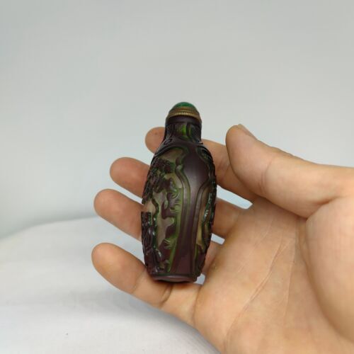 vintage chinese peking glass snuff bottle carved cute cowboy graze cattle story