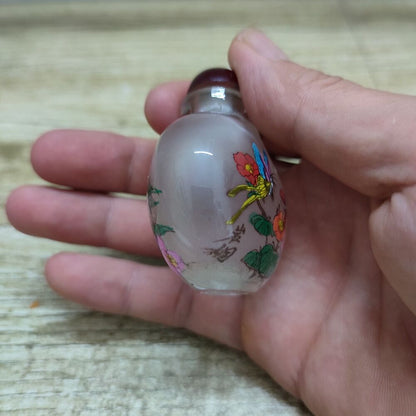 Chinese Peking Glass Snuff Bottle Inside Painting Flower Box Art Beauty Glazed