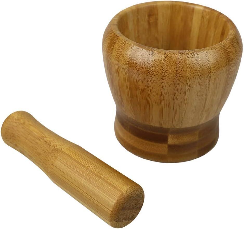 Wooden Mortar and Pestle Set Bamboo Natural Grinding Crushing Tool Herbs Spices
