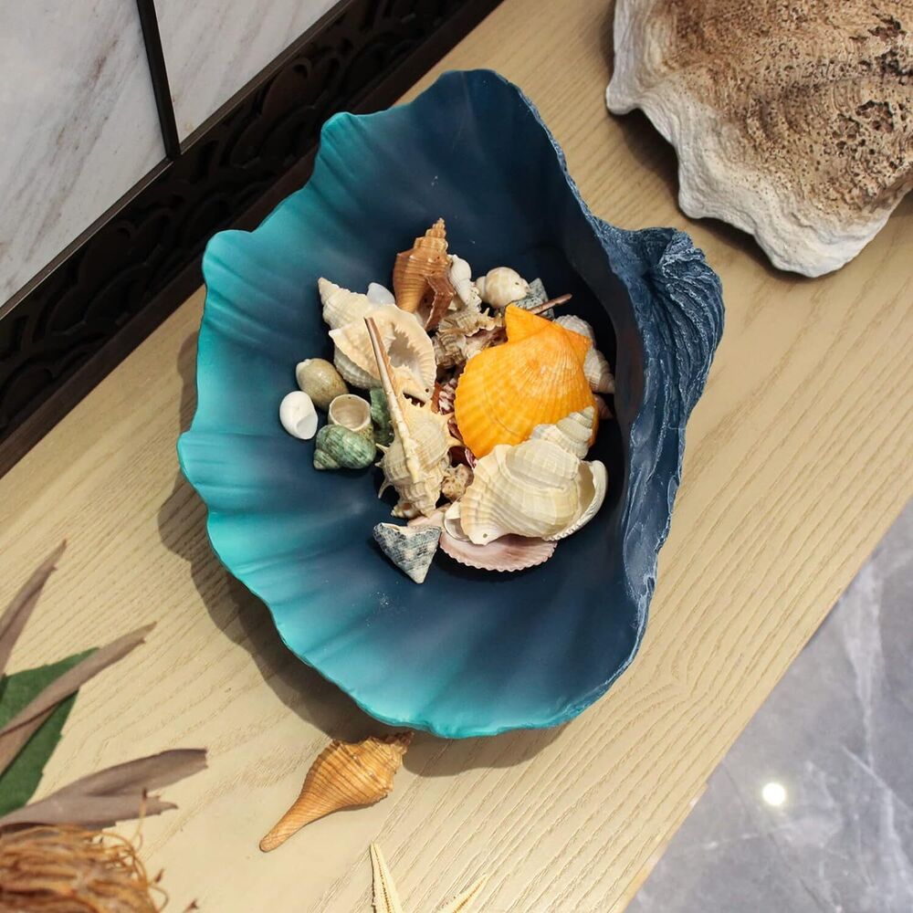 Large Blue-Aqua Sea Shell Bowl Resin Home Decoration Storage Nautical Gift