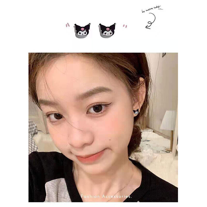 Kawaii Kuromi Sanrioed Ear Stud S925 Silver Jewelry Fashion Earrings Girls Gift