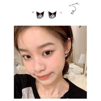 Kawaii Kuromi Sanrioed Ear Stud S925 Silver Jewelry Fashion Earrings Girls Gift