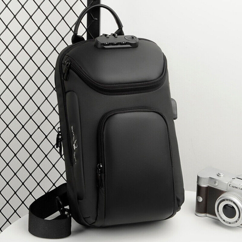 Men's Sling Backpack Oxford Waterproof&Anti-theft Crossbody Bag USB Sport Bgas