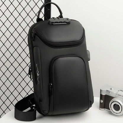 Men's Sling Backpack Oxford Waterproof&Anti-theft Crossbody Bag USB Sport Bgas