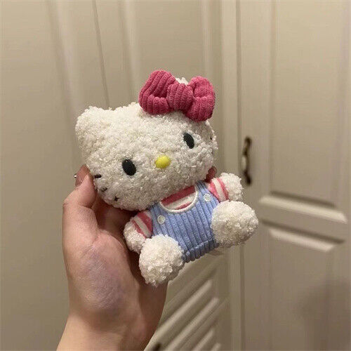 Cute Curly Top Bow Hello Kitty Doll Pendant Keychain Sof Bag Backpack Key Chain