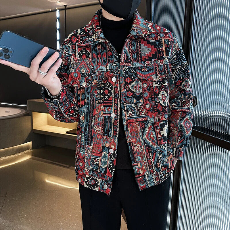 Men Spring Denim Jackets/Male Jacquard Denim Jackets Man Slim Fit Coats