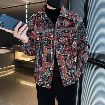 Men Spring Denim Jackets/Male Jacquard Denim Jackets Man Slim Fit Coats