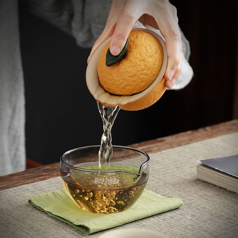 Travel Tea Set Ceramic Gaiwan Matching Tea Cup Glass Pitcher Towel Portable Bag