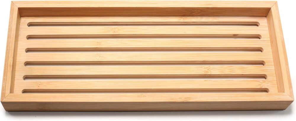 Natural Bamboo Vanity Tray Wooden Bathroom Organizer Counter Top Cosmetics Decor