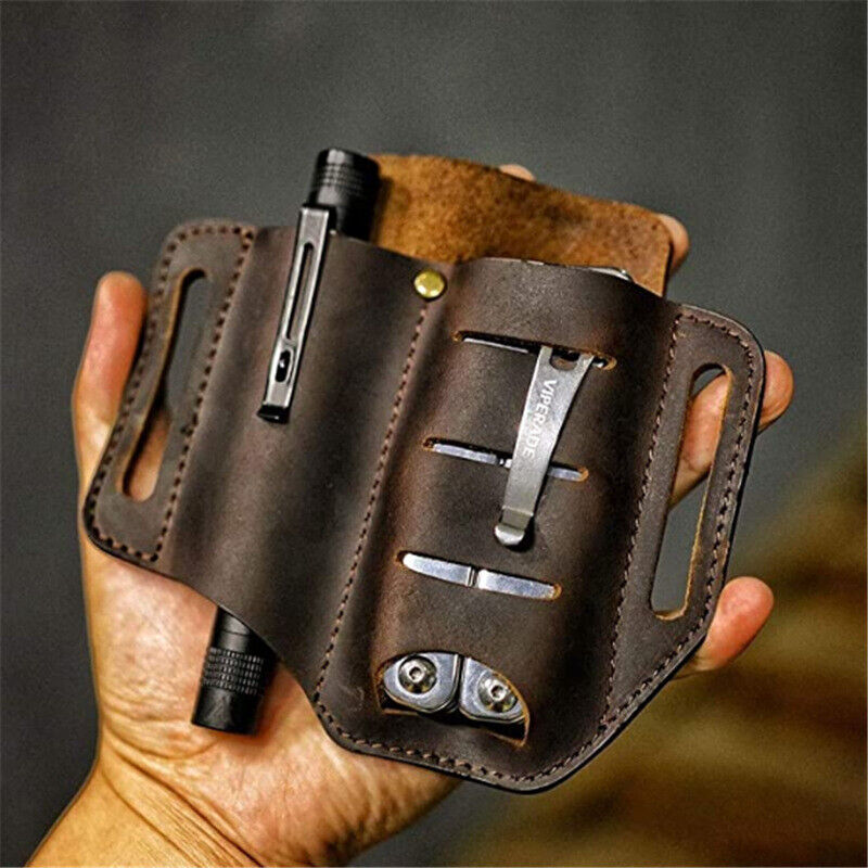 Mens Genuine Leather Tool Holder EDC Waist Bag Belt Pack Outdoor Waist Tool Case