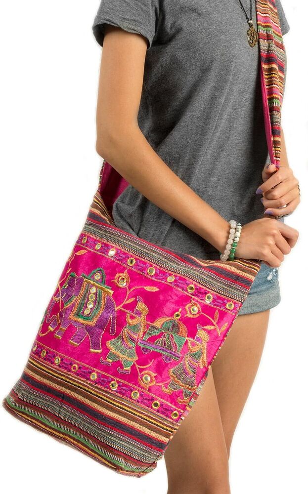 Handmade Pink Shoulder Bag Elephant Boho Bohemian Hippie Tote Beach Bag Gift