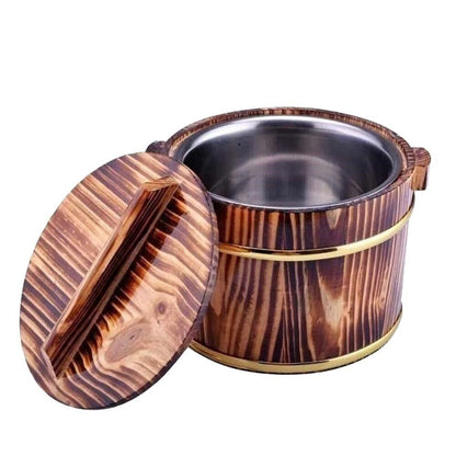 Rice Bowl Soup Sushi Tub Bucket Wood Steamer Japanese Oke Food Container 20x20cm
