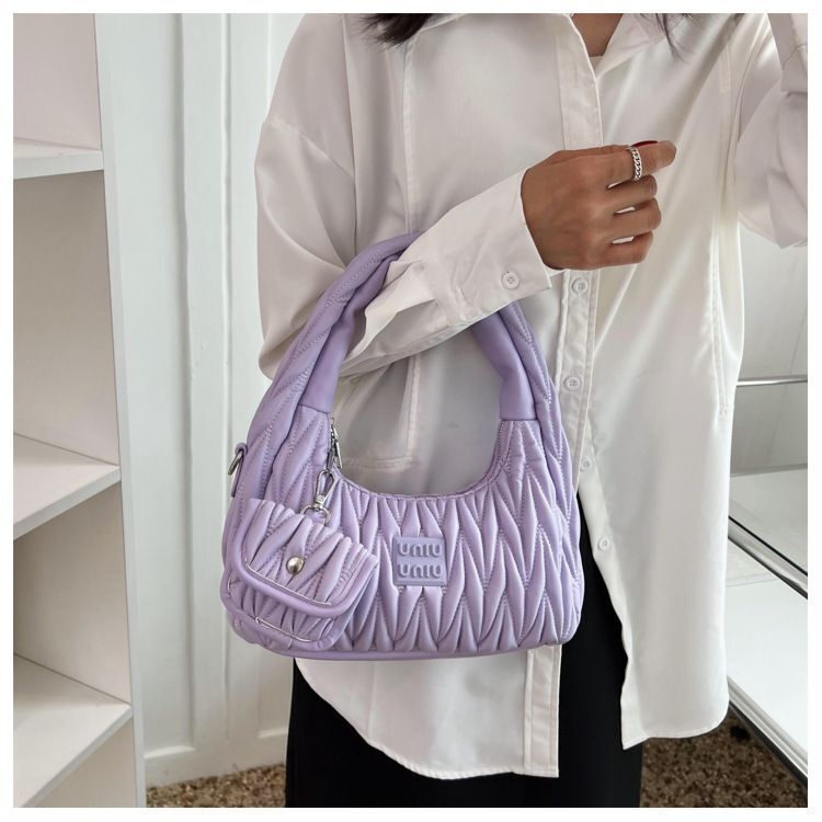 Pleated Shoulder Armpit Purses Hand Bags Branded Embroidery Purses Handbag 1 PC