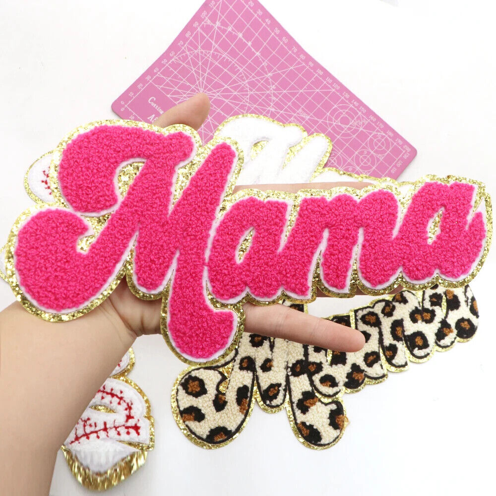 Iron On Patches MaMa Letter Chenille Embroidery Patch Clothing Appliques 25x12cm