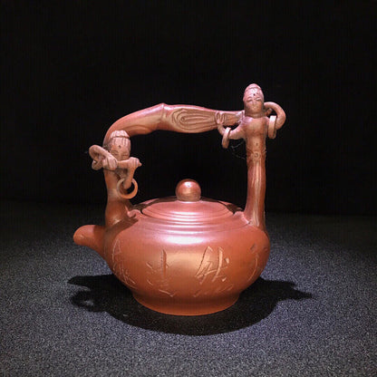 Chinese Yixing Zisha Clay Handmade Exquisite Teapot （歌伎提梁 底款：张荷娣）