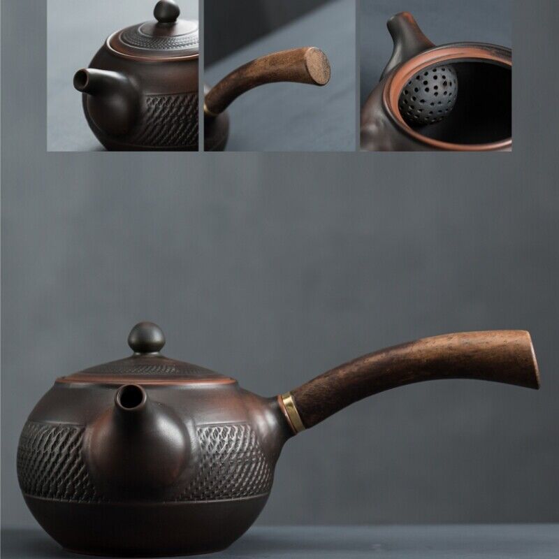 Complete Tea Set Purple Pottery Kungfu Tea Set Pot With Wood Handle Cup Gaiwan