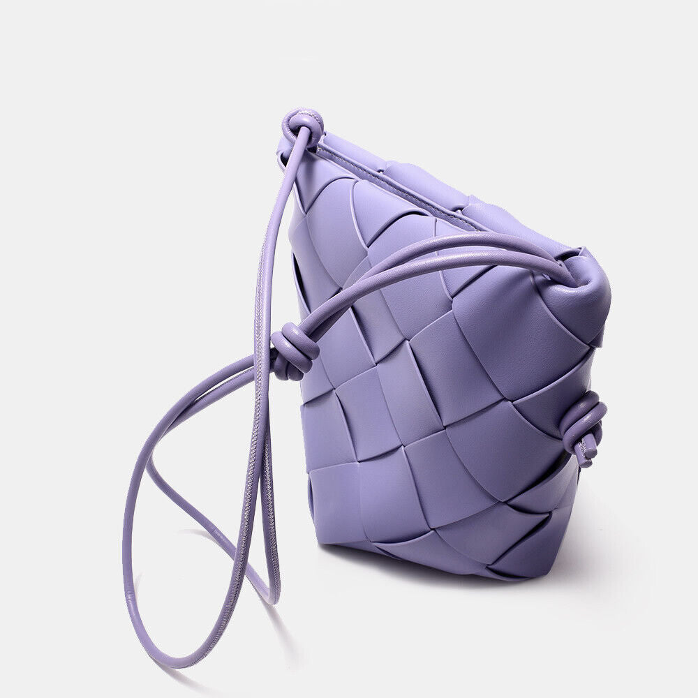 Woven Real Leather Bucket Basket Shoulder Bag Clutch Purse Tote Crossbody Women