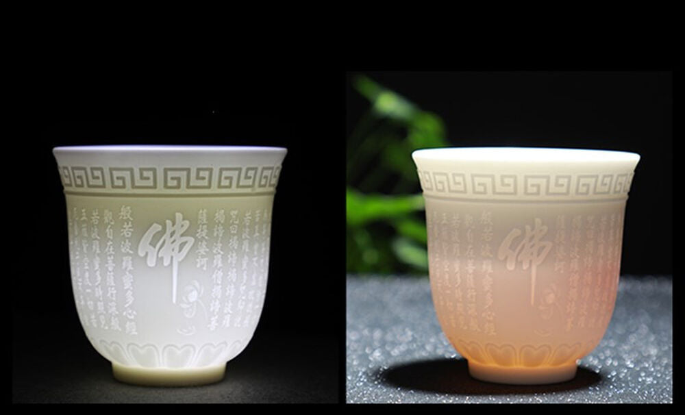Traditional Ceramic Buddha Word Tea Cup Heart Sutra Mantra Buddhist Tea cup