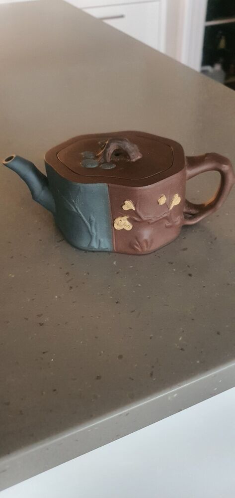 Rare Chinese Yixing Zisha Clay Teapot Prunus Trunk Branch Cherry Blossom Signed