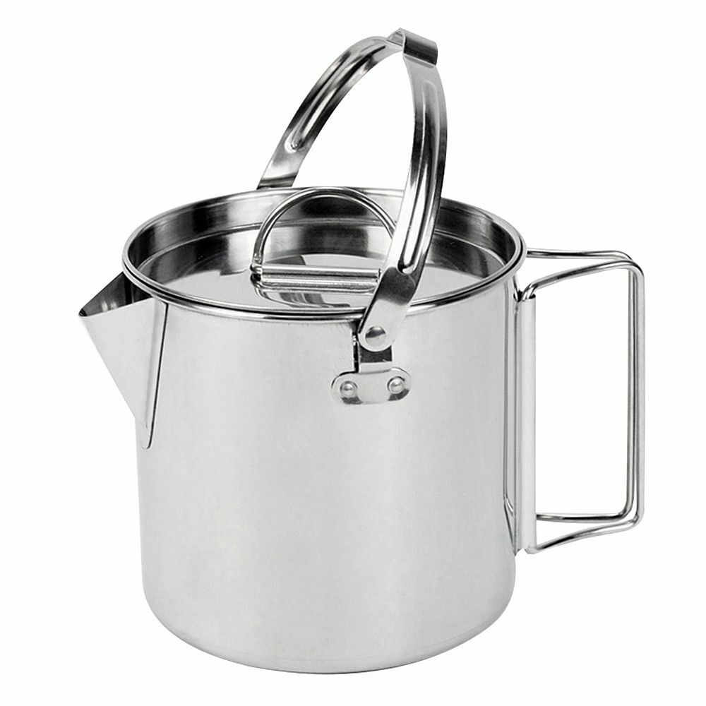 Stainless Steel Cup Camping Soup Coffee Pot Foldable Handle Water Kettle Cover
