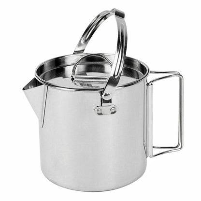 Stainless Steel Cup Camping Soup Coffee Pot Foldable Handle Water Kettle Cover