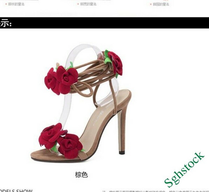 Summer Women's Open Toe Bandage Floral Retro Sandals Shoes Plus Size Stilettos #