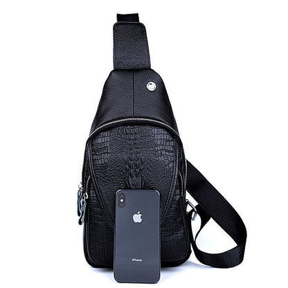Sling Backpack 100% Genuine Leather Men's CrossBody Chest Bag Crocodile Daypack
