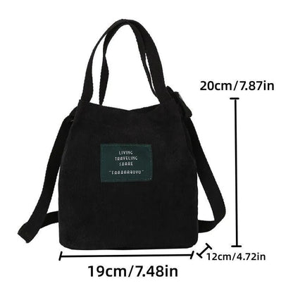 Retro Corduroy Canvas Simple Literary Shoulder Bucket Cloth Bag Purse 19*20*12CM