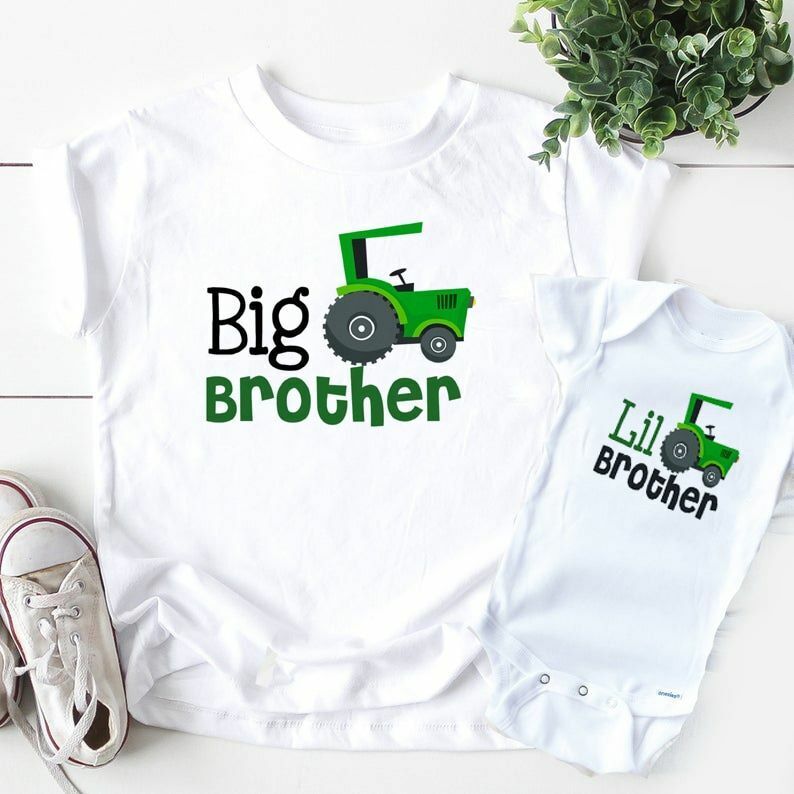 T-shirts Siblings Matching Big Brothers Little Truck Outfits Solid Short Sleeves