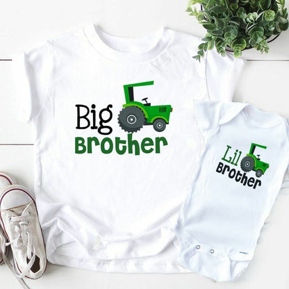 T-shirts Siblings Matching Big Brothers Little Truck Outfits Solid Short Sleeves