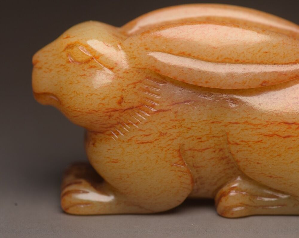 Collection Chinese Natural Hetian Jade Carving Exquisite Rabbit Statue Figurine