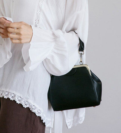 Vintage Shell Clip Shoulder Bag Wide Strap Handbag Synthetic Leather Chain Purse