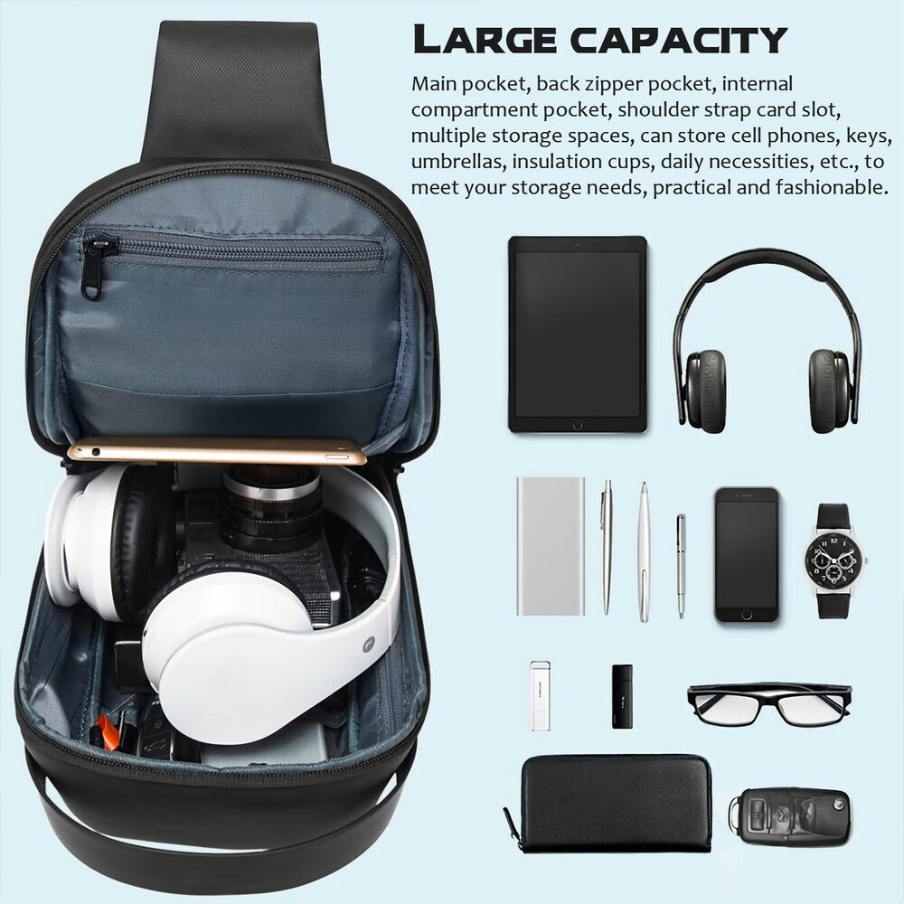 Men's Crossbody Bag Sling Bag Chest Shoulder Backpack Fanny Pack w/ USB Charging