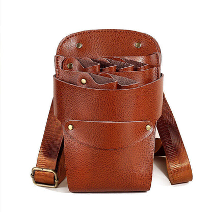 Genuine Leather Hairdressing Scissors Storage Bag Crossbody Shears Holder