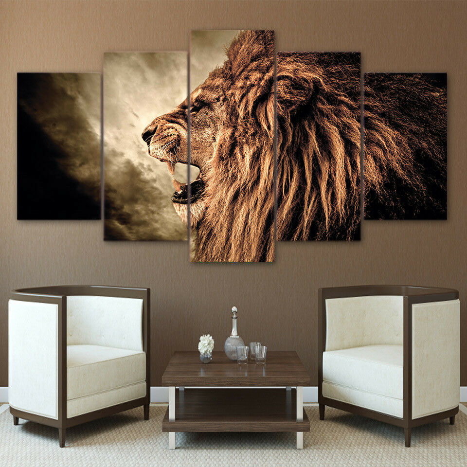 Fierce Male Lion Roar 5 Pieces canvas Wall Art Poster Picture Home Decor