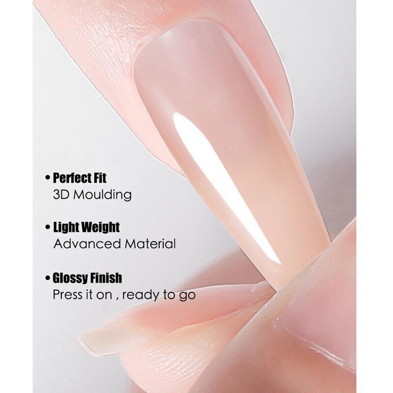 False Nail Tips Art 240Pcs Soft Gel Coffin Natural Extension Full Cover Press On