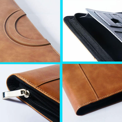 Leather Portfolio Folder with Zipper and Hidden Handle Business Padfolio Unisex