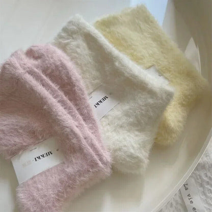 Women Socks 1-3Pairs Synthetic Mink Fleece Winter Warm Thick Middle Tube Hosiery
