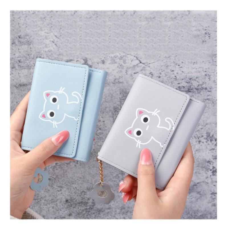 Women Wallet Cute Cat Short Wallet Leather Purse Girls Money Bag Card Holder