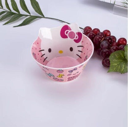 Cute Kids Hello Kitty Breakage-proof Tableware Set Bowl + plate+ Spoon+ Cup Set