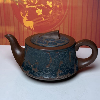 Vintage Chinese Yixing Purple Clay Teapot Zisha Ceremony Dragon Phoenix Teaware