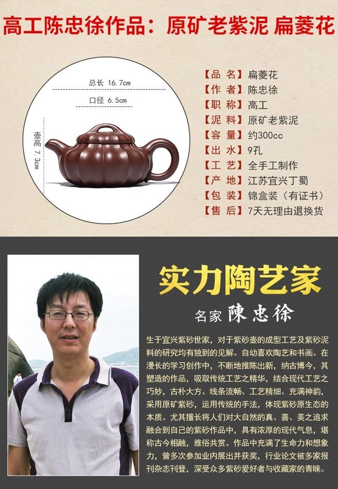 300cc chinese Yixing Handmade Zisha Purple clay Teapot BianLingHua Hu Tea Pot