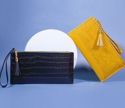 Top PU Leather Double Zip Wallet, Crocodile Print Phone Bag Fashion Clutch Bag