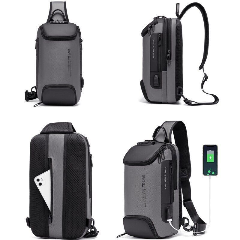 Men Anti-theft Lock Shoulder Bags USB Charging Crossbody Travel Chest Bag Pack