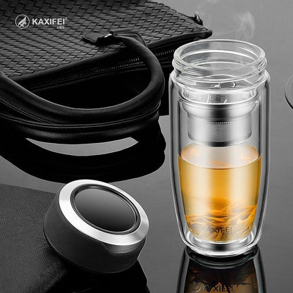 Double Layer Glass Water Bottle Transparent Bottles Stainless Steel Tea Infuser
