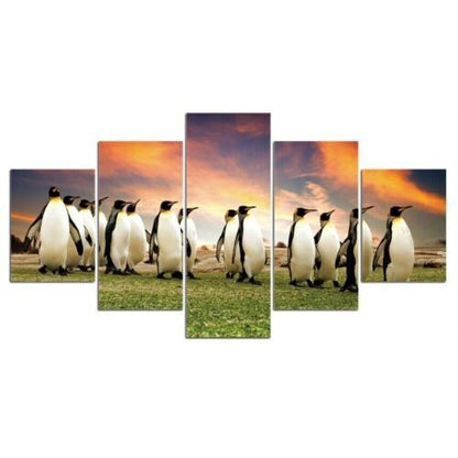 Group of Penguin in Sunset 5 Piece Canvas Print Wall Art Home Decor Cuadros