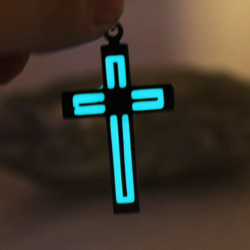 Men Women Glowing Cross Necklace Stainless Steel Glow In The Dark Cross Pendant