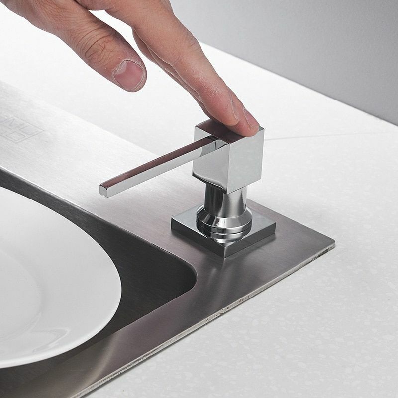 Deck Mounted Kitchen Soap Dispensers 400ml Square Pump Chrome Finish Counter Top