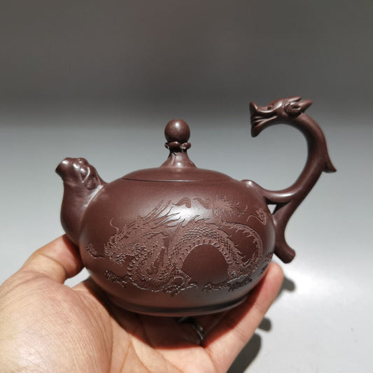 Chinese Yixing Zisha Clay Handmade Exquisite Teapot（龙戏珠 低款：朱志远）